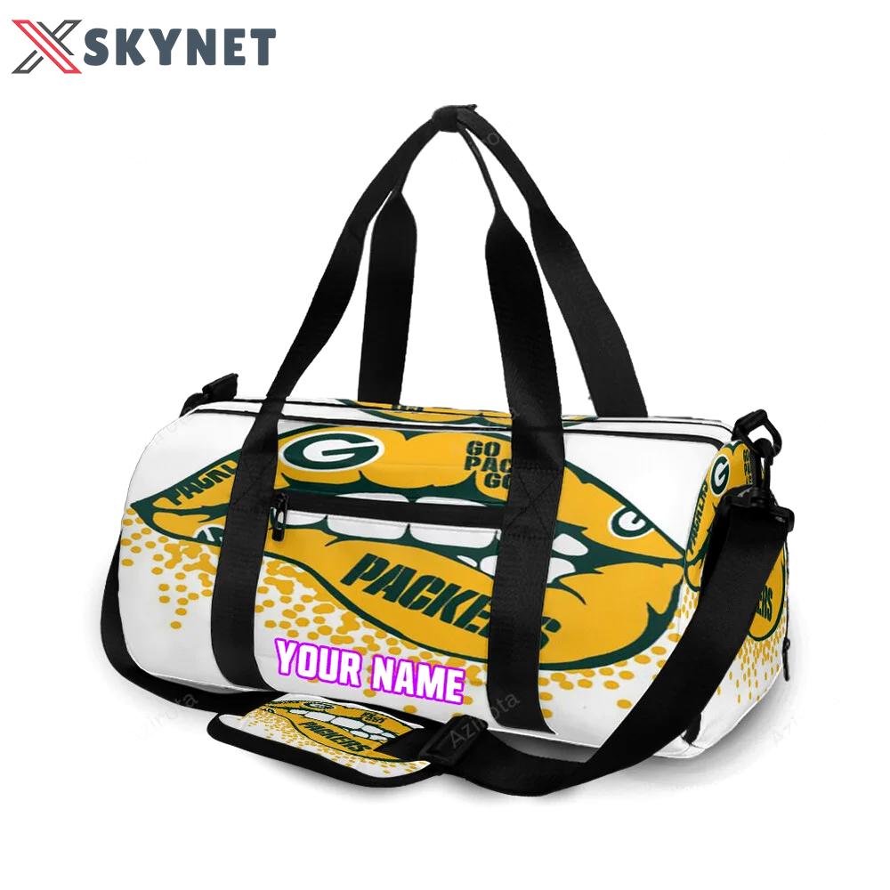 Green bay packers go pack go lips personalized name travel bag gym bag 564 Travel Bag