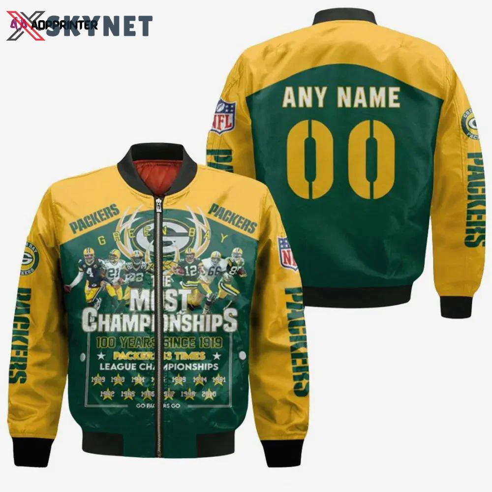 Green bay packers the most champions with custom name number bomber jacket Bomber Jacket