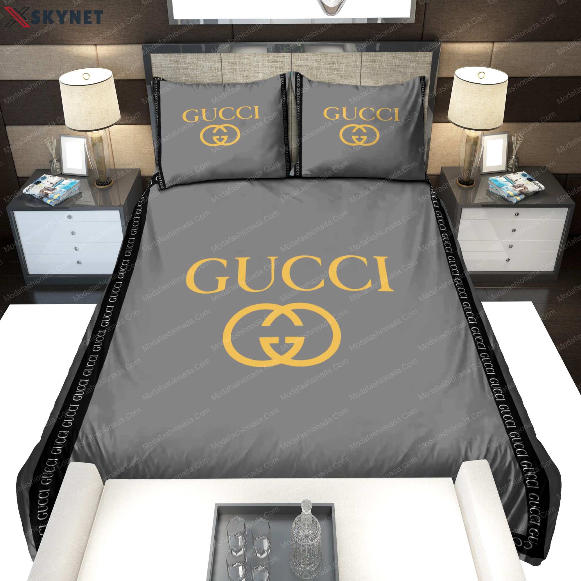 Grey gucci logo type 1506 Bedding Sets premium fashion brand luxury ideas home decor bedclothes hyperbeast Bedroom bed linen duvet bedspread sheets blankets covers