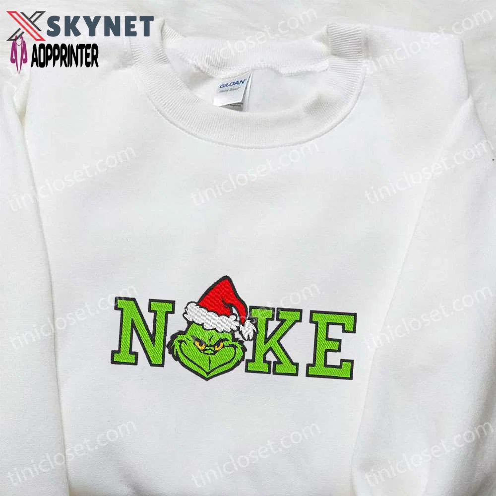 Grinch christmas x nike movie embroidered shirt: best gift idea with nike inspiration Embroidered Shirt