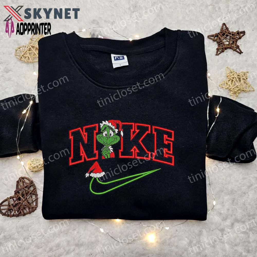 Grinch christmas x nike movie embroidered tshirt – best nike inspired shirt for christmas Embroidered Shirt