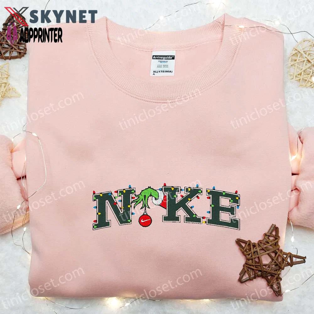 Grinch hand christmas x nike embroidered sweatshirt – best nike inspired hoodie for christmas gift Embroidered Shirt