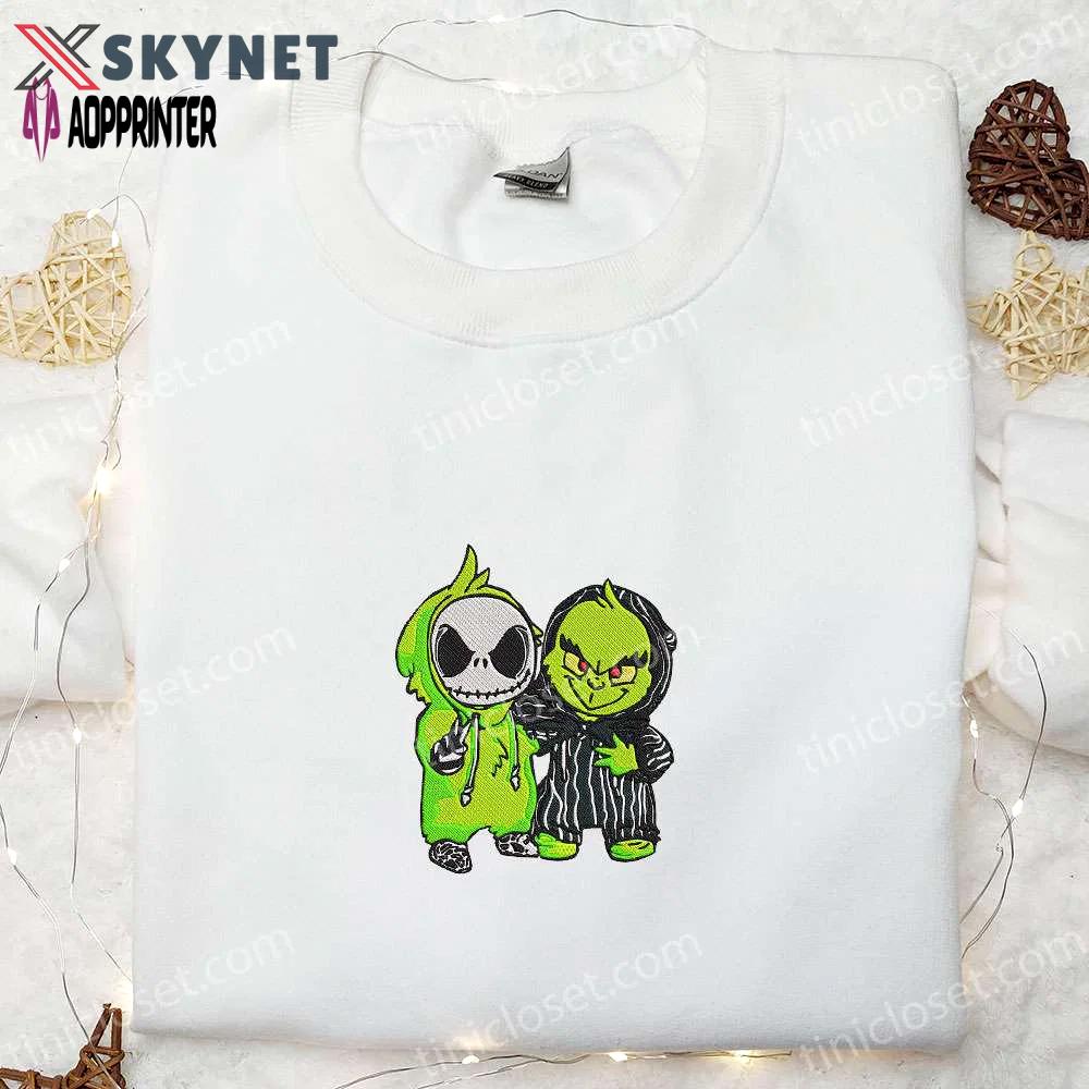Grinch & jack skellington masquerade embroidered shirt: cool halloween shirts best gifts for halloween lovers Embroidered Shirt