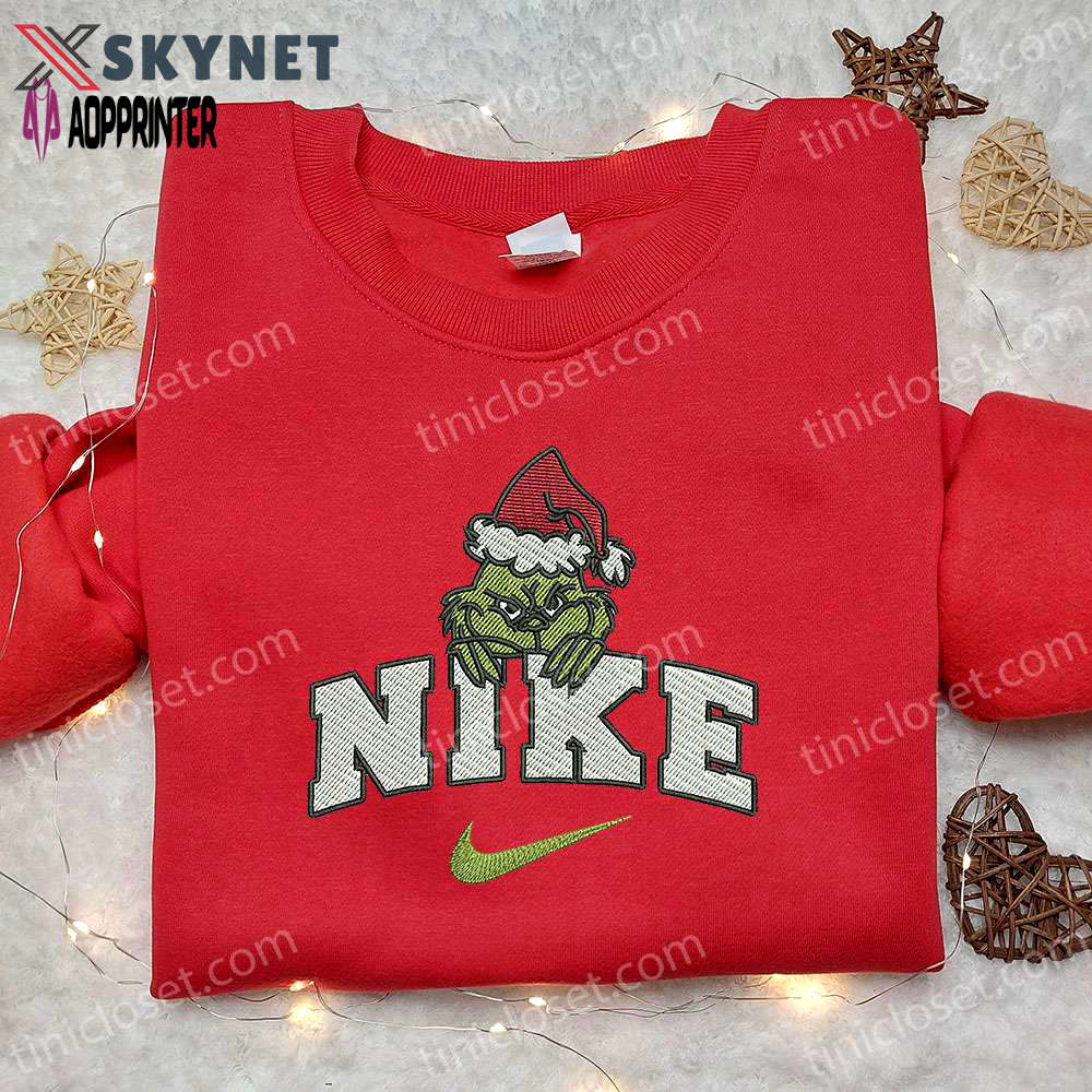Grinch xmas x nike movie embroidered tshirt – best christmas gift ideas nike inspired shirt Embroidered Shirt