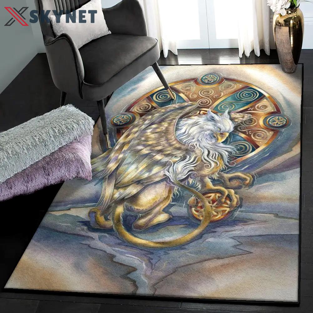 Gryphon art deco rug, celtic griffin rug Rectangle Rug
