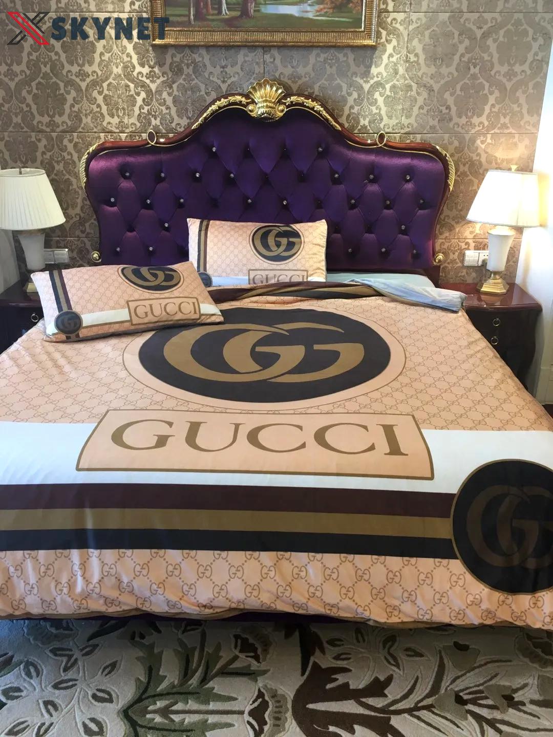 Gucci beautiful luxury brand inspired 3d bedding sets duvet cover bedlinen bed set best luxury bed sets gift thankgivings and christmas Bedding Sets