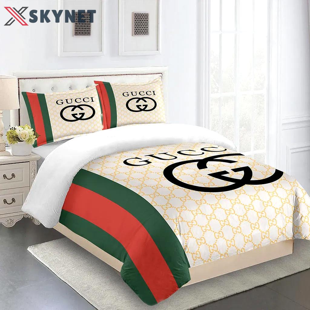 Gucci bedding sets fashion logo type 14 limited luxury bed sets, bedroom sets, comforter sets, duvet cover, bedspread for home decor trending 2023 for home Bedding Sets