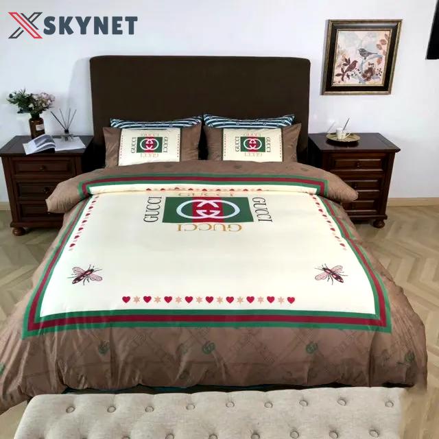 Gucci bee heart logo type 737 Bedding Sets luxury ideas duvet premium fashion brand covers blankets bed linen home decor hyperbeast Bedroom bedspread bedclothes sheets