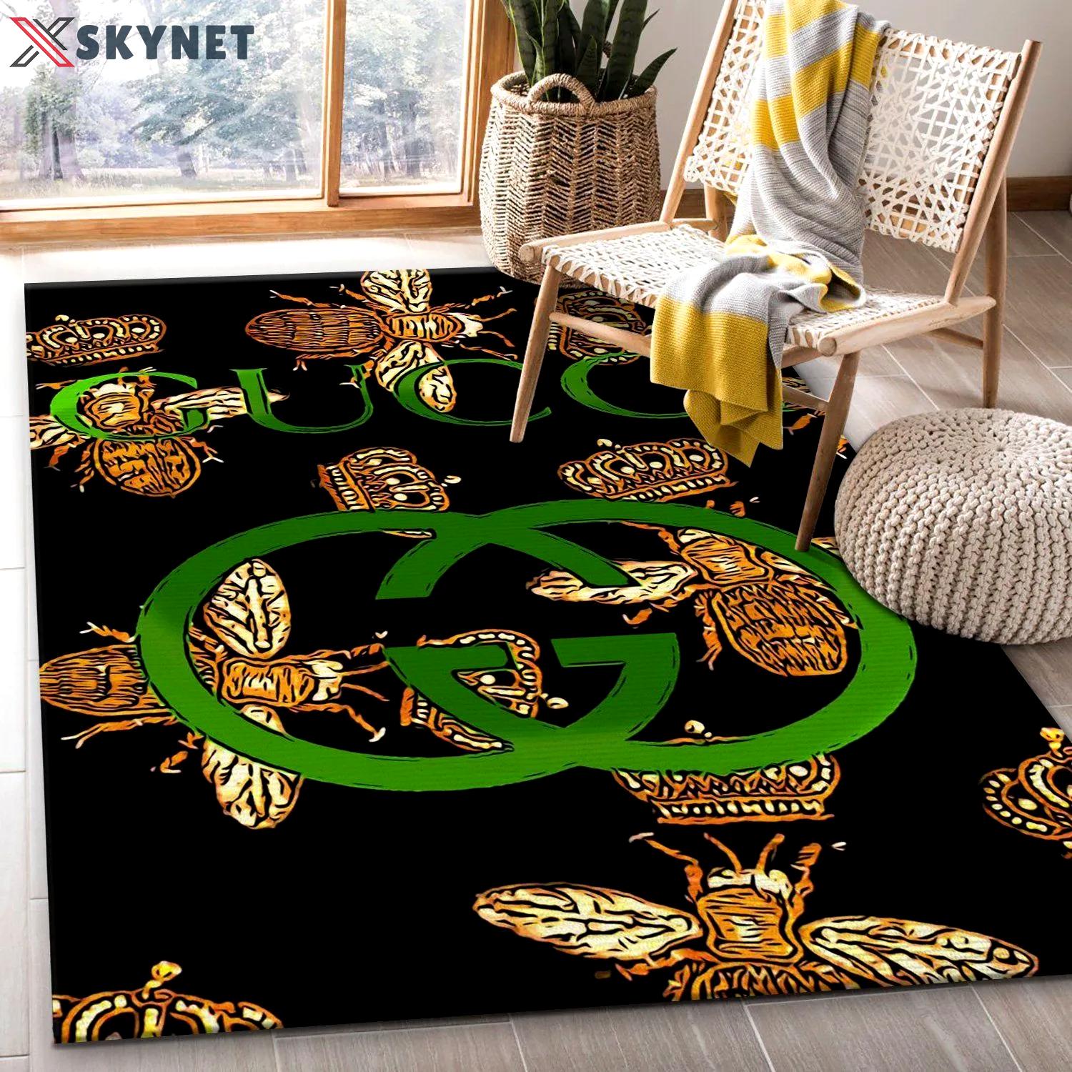 Gucci bee logo type 1051. Upgrade Your Living Room with Luxury Home Decor: Area Carpets, Floor Decor, Door Mats, and Hot Gift Items with style a High-End Fashion Brand Rectangle Rug