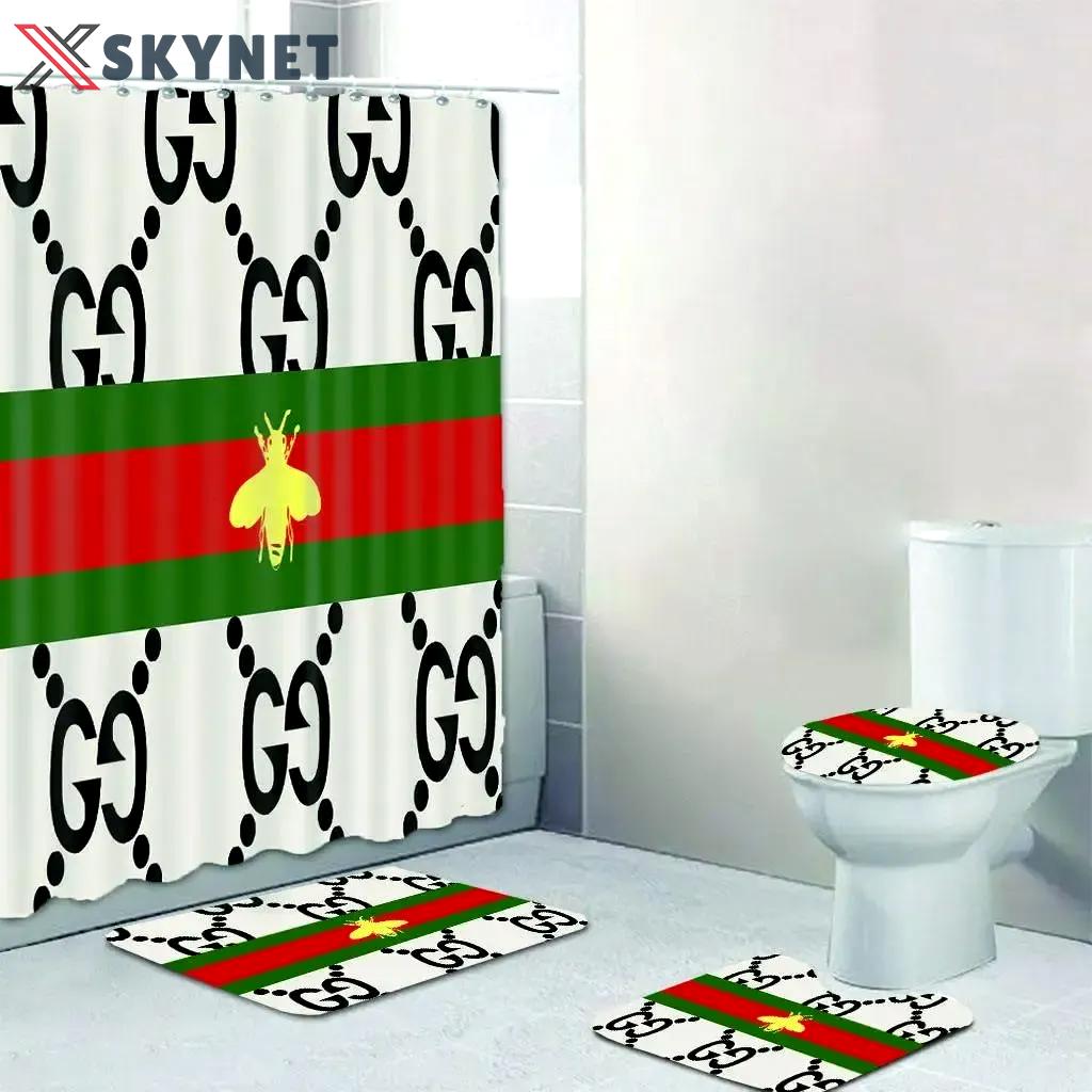 Gucci bee logo type 662 Bathroom Accessory Sets Pedestal Rug Bathroom Sets Toilet Cover Home Decor Hypebeast Bathroom Luxury Fashion Brand Bath Mat Set Waterproof Shower Curtain