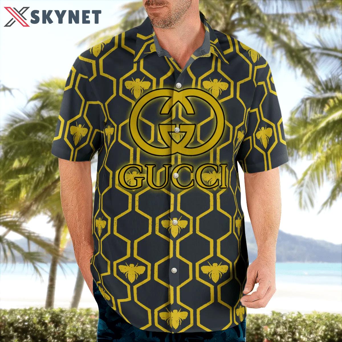 Gucci bees luxury brand premium fashion hawaii shirt for men 40 Hawaii Shirt