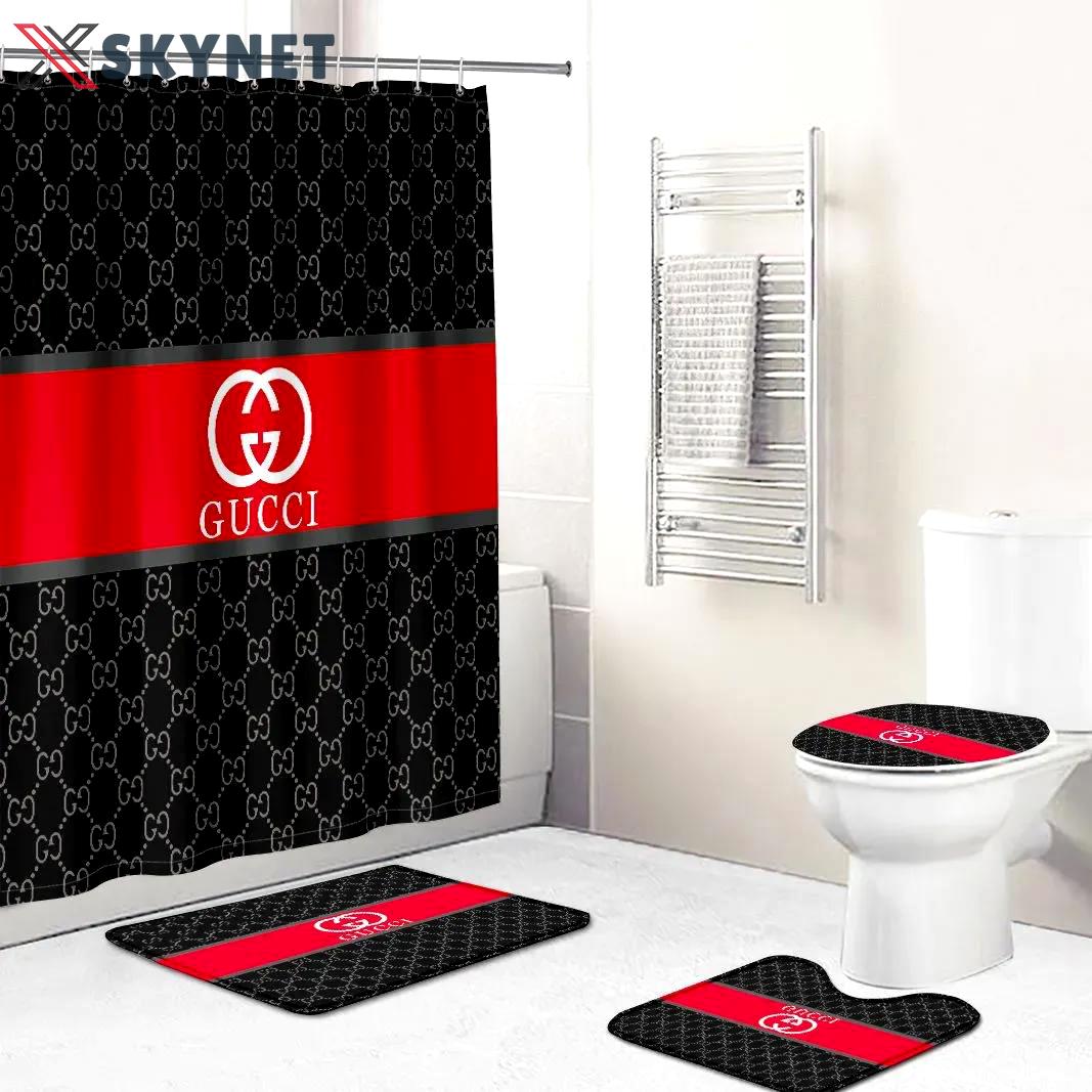 Gucci beige red and black bathroom set home decor bath mat hypebeast luxury fashion brand Bathroom Set