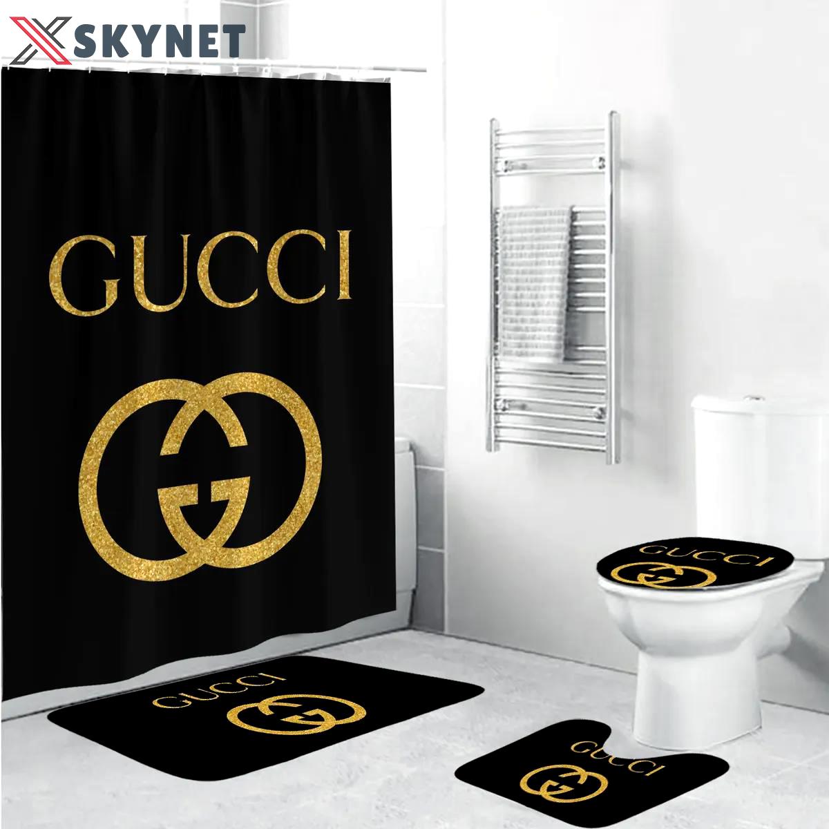Gucci black golden luxury fashion brand bath mat hypebeast bathroom sets home decor Bathroom Set
