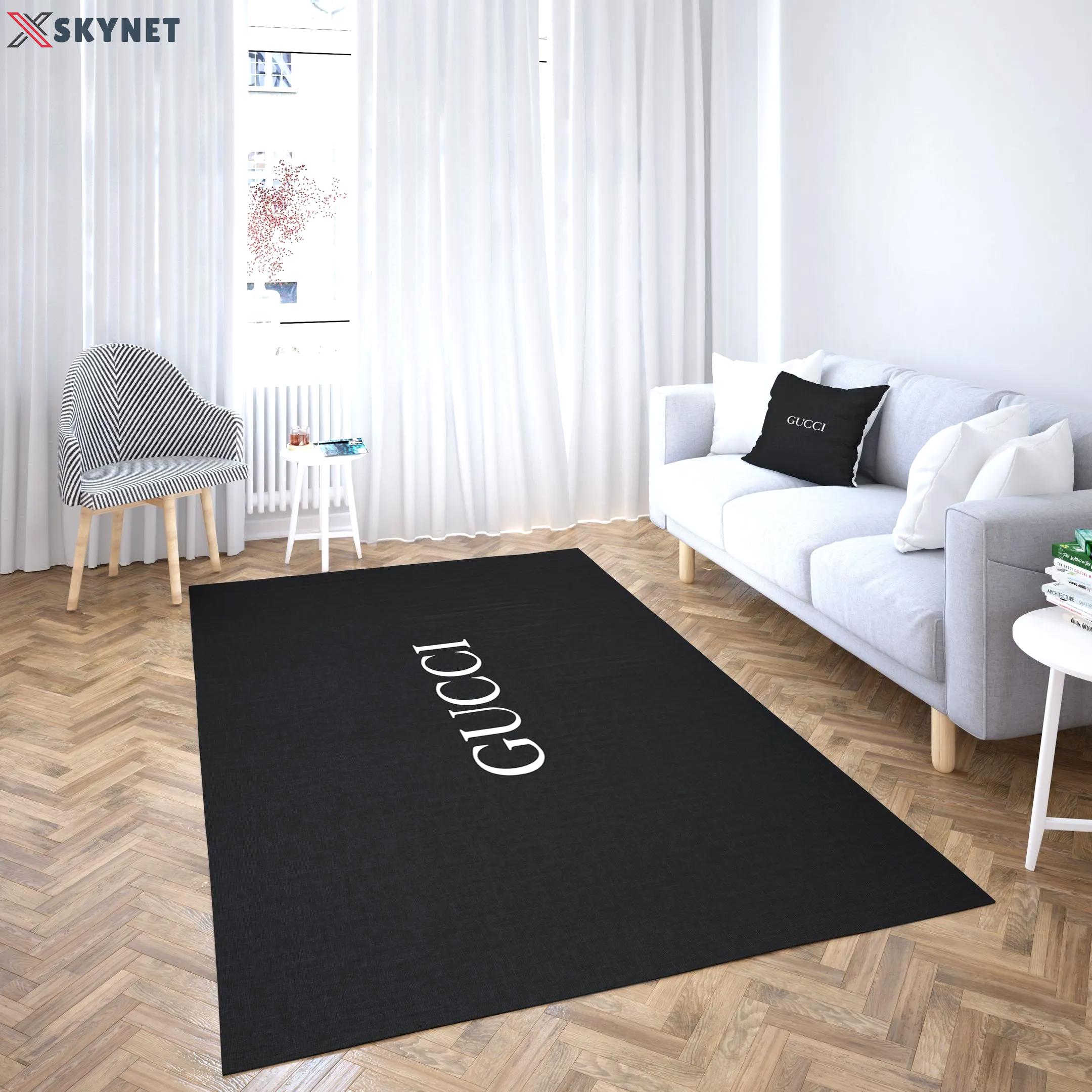 Gucci black logo type 1017. Upgrade Your Living Room with Luxury Home Decor: Area Carpets, Floor Decor, Door Mats, and Hot Gift Items with style a High-End Fashion Brand Rectangle Rug