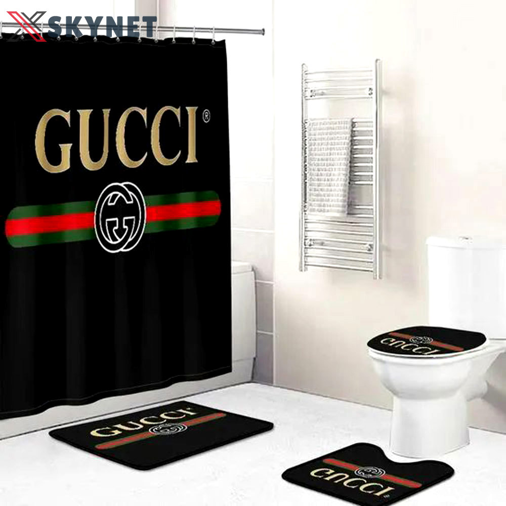 Gucci black stripe luxury fashion brand bath mat hypebeast bathroom sets home decor Bathroom Set
