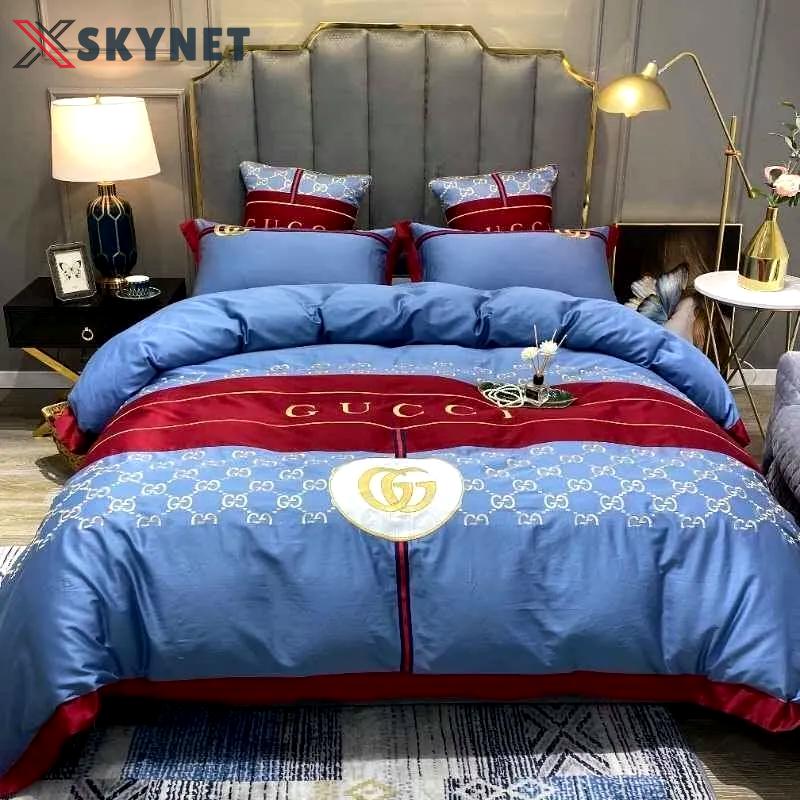 Gucci blue luxury brand high-end bedding sets, bedroom decor , thanksgiving decorations for home best luxury bed sets gift thankgivings and christmas Bedding Sets