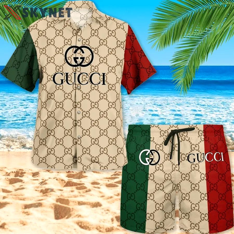 Gucci brand green red hawaiian shirt beach short Hawaii Shirt Shorts & Flip Flops
