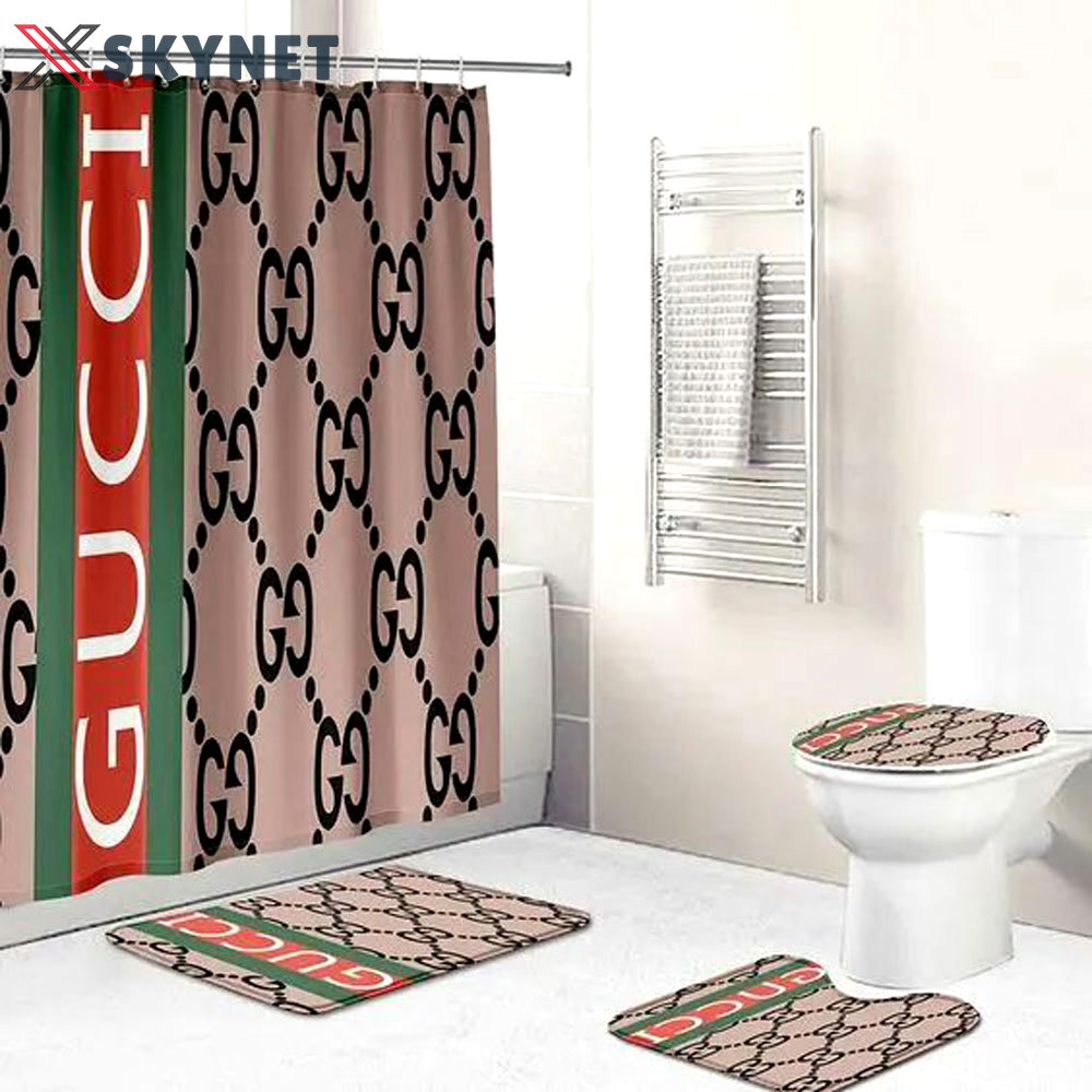Gucci brown hypebeast bathroom sets home decor luxury fashion brand bath mat Bathroom Set
