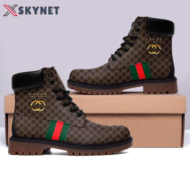 Gucci brown stripe timberland boots form timboots shoes hot 2023 gifts for men women 1 Timboots Shoes