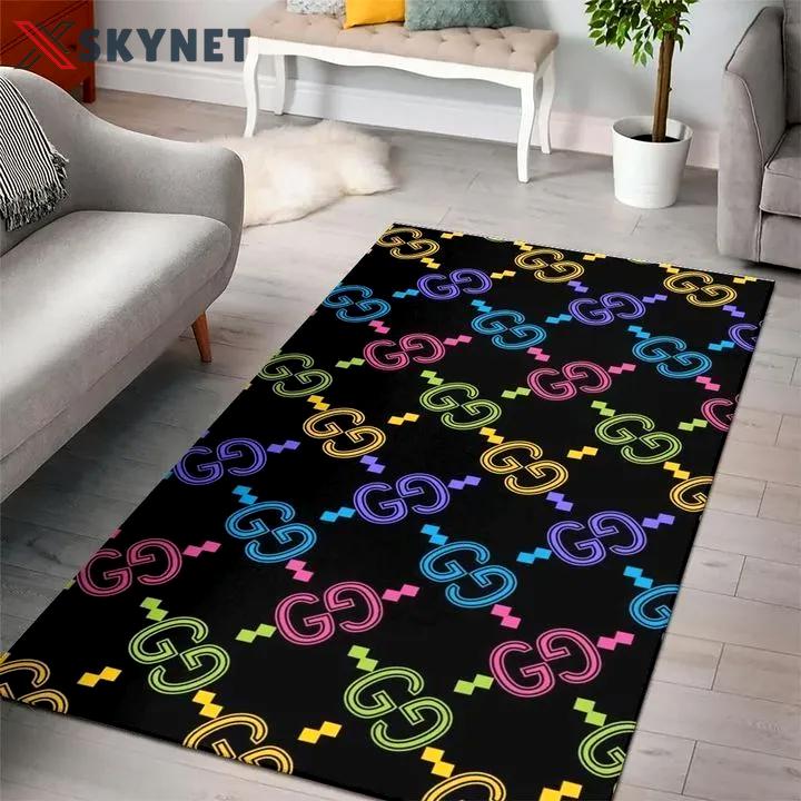 Gucci colorful logo type 279. Upgrade Your Living Room with Luxury Home Decor: Area Carpets, Floor Decor, Door Mats, and Hot Gift Items with style a High-End Fashion Brand Rectangle Rug