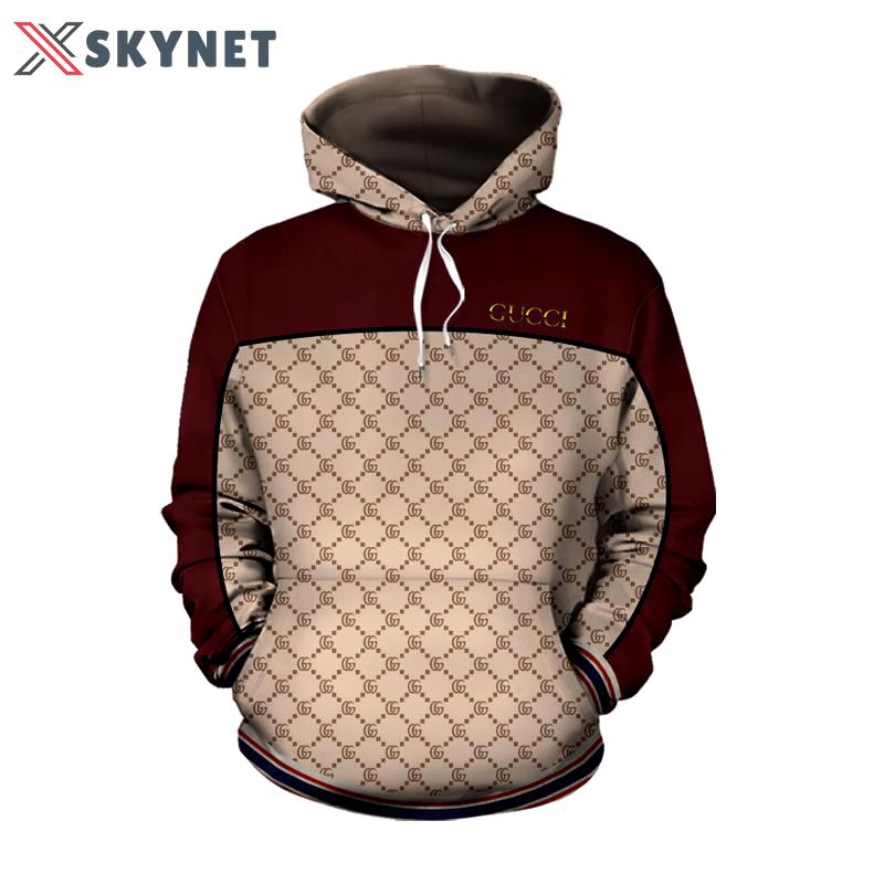Gucci dark red luxury brand premium hoodie for men women Hoodie 3D