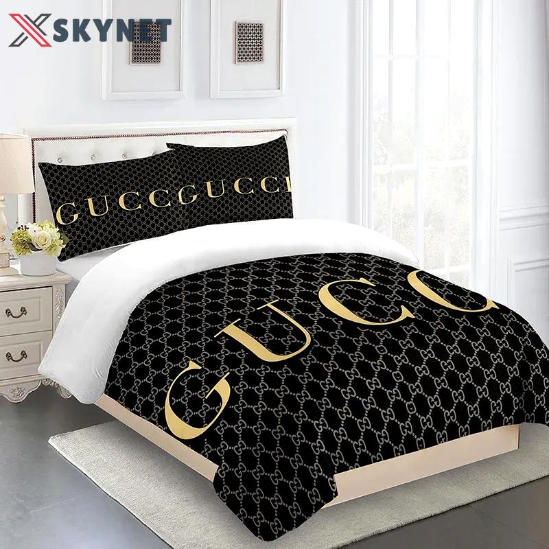 Gucci fashion logo limited luxury brand bedding sets, bedroom decor , thanksgiving decorations for home 01 best luxury bed sets gift thankgivings and christmas Bedding Sets