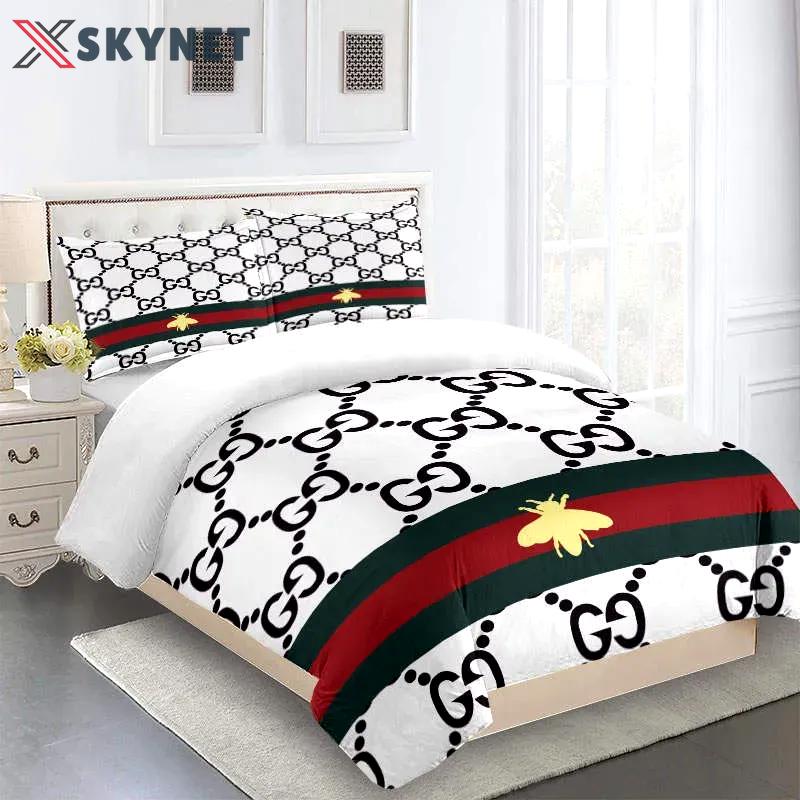 Gucci fashion logo limited luxury brand bedding sets, bedroom decor , thanksgiving decorations for home 03 best luxury bed sets gift thankgivings and christmas Bedding Sets
