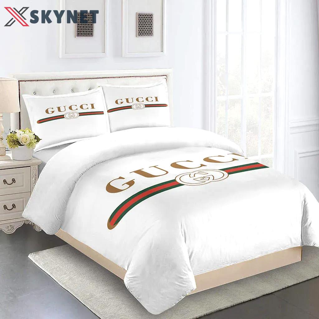 Gucci fashion logo limited luxury brand bedding sets, bedroom decor , thanksgiving decorations for home 26 best luxury bed sets gift thankgivings and christmas Bedding Sets