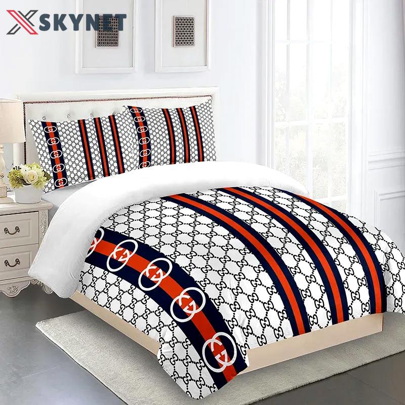 Gucci fashion logo limited luxury brand bedding sets, bedroom decor , thanksgiving decorations for home 29 best luxury bed sets gift thankgivings and christmas Bedding Sets