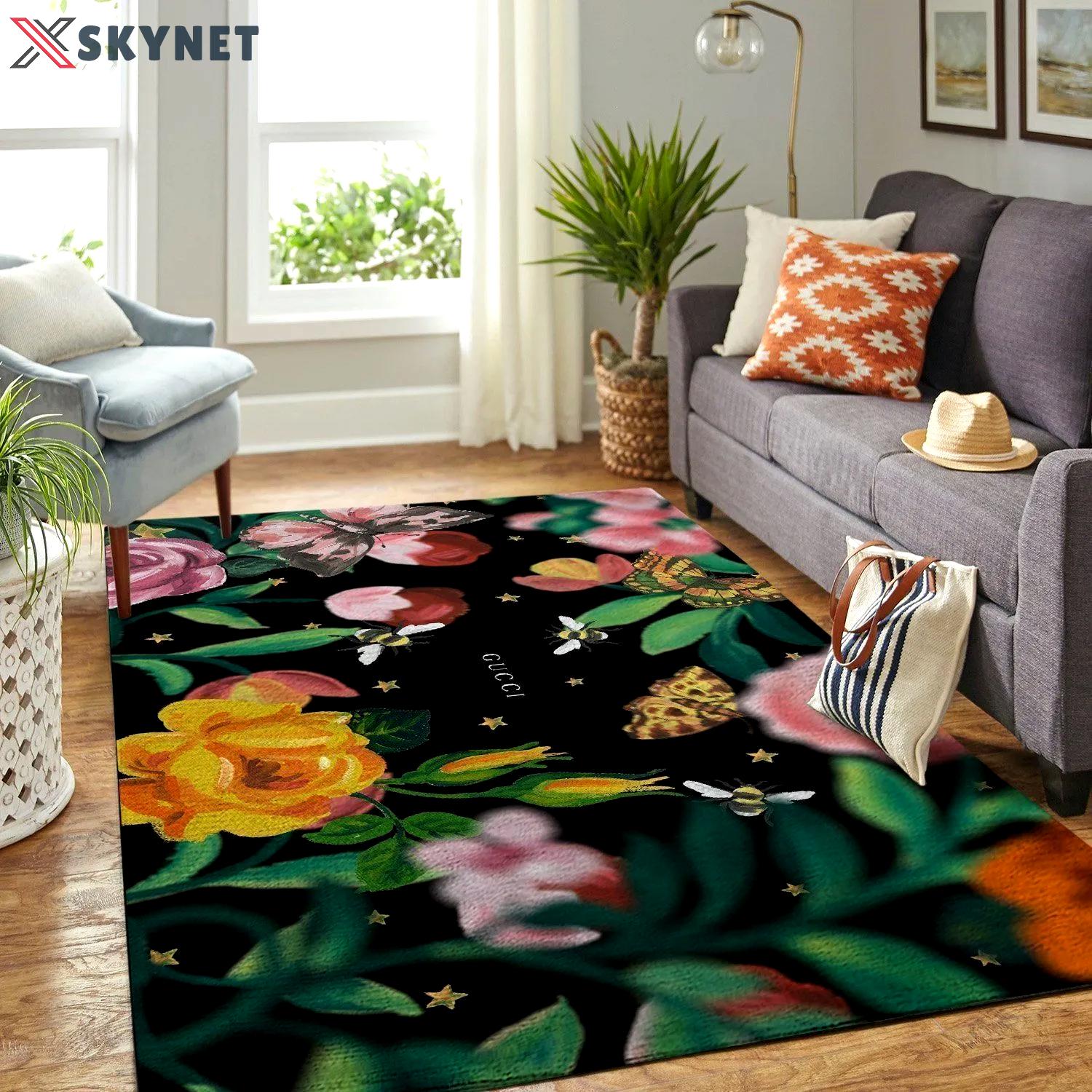 Gucci flower logo type 993. Upgrade Your Living Room with Luxury Home Decor: Area Carpets, Floor Decor, Door Mats, and Hot Gift Items with style a High-End Fashion Brand Rectangle Rug