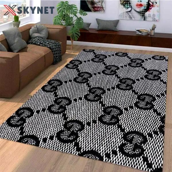 Gucci grey logo type 985. Upgrade Your Living Room with Luxury Home Decor: Area Carpets, Floor Decor, Door Mats, and Hot Gift Items with style a High-End Fashion Brand Rectangle Rug