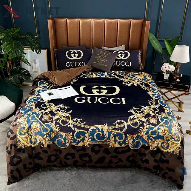 Gucci leopard luxury brand bedding sets bedspread duvet cover set, bedroom decor , thanksgiving decorations for home  best luxury bed sets gift thankgivings and christmas Bedding Sets