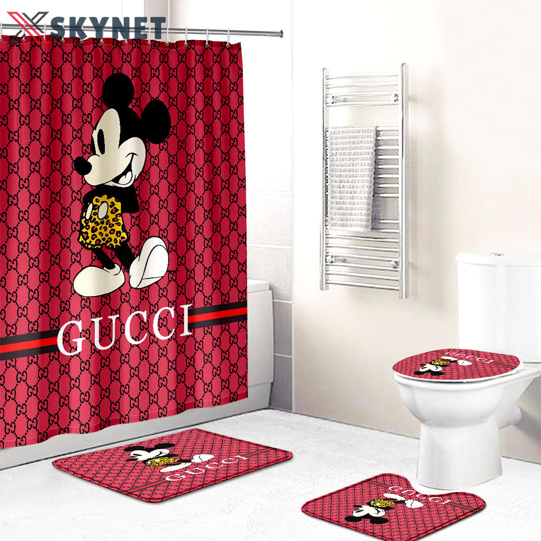 Gucci luxury bath mat sets red mickey mouse bath mat sets shower curtain 258 Bathroom Set