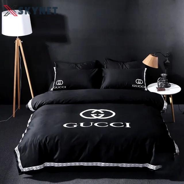 Gucci luxury brand black bedding sets bedspread duvet cover set, bedroom decor , thanksgiving decorations for home best luxury bed sets gift thankgivings and christmas Bedding Sets