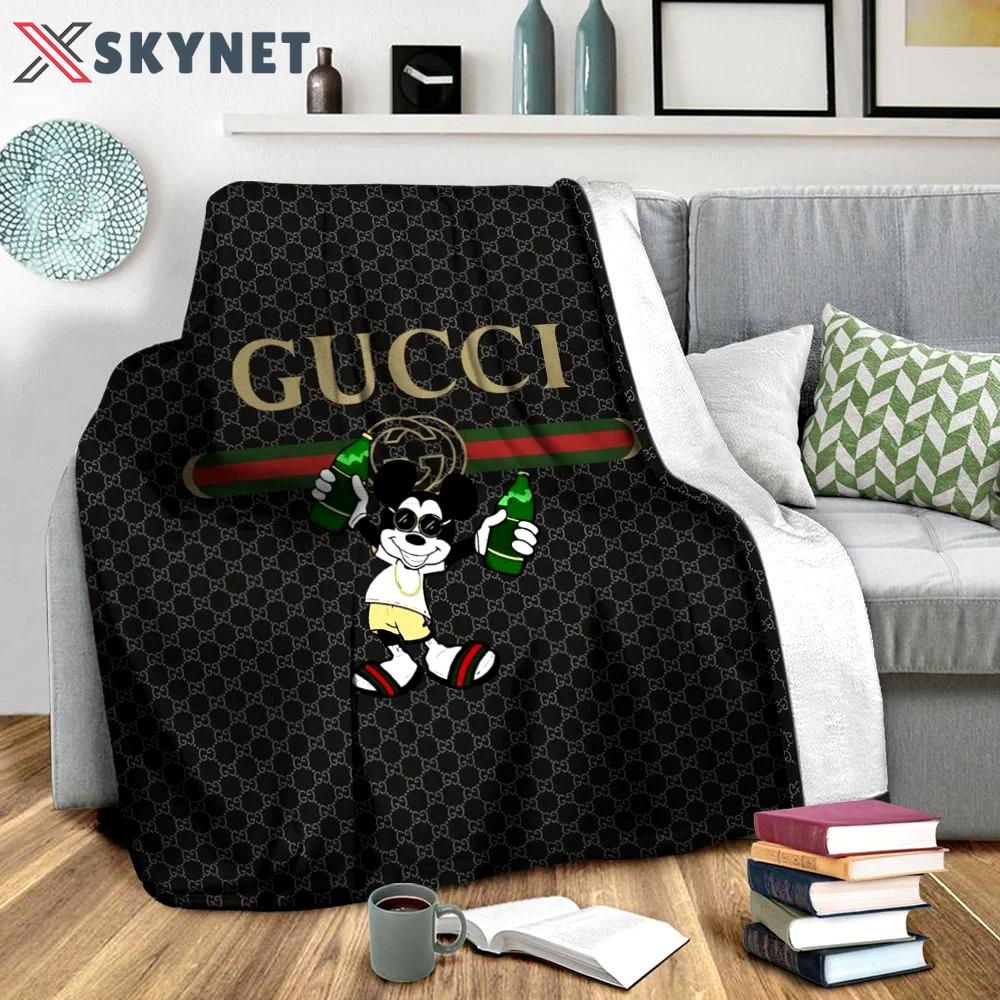 Gucci mickey mouse disney logo fashion luxury brand premium blanket fleece home decor 107 Blanket Fleece