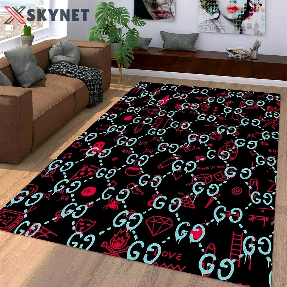 Gucci multicolor logo type 324. Upgrade Your Living Room with Luxury Home Decor: Area Carpets, Floor Decor, Door Mats, and Hot Gift Items with style a High-End Fashion Brand Rectangle Rug