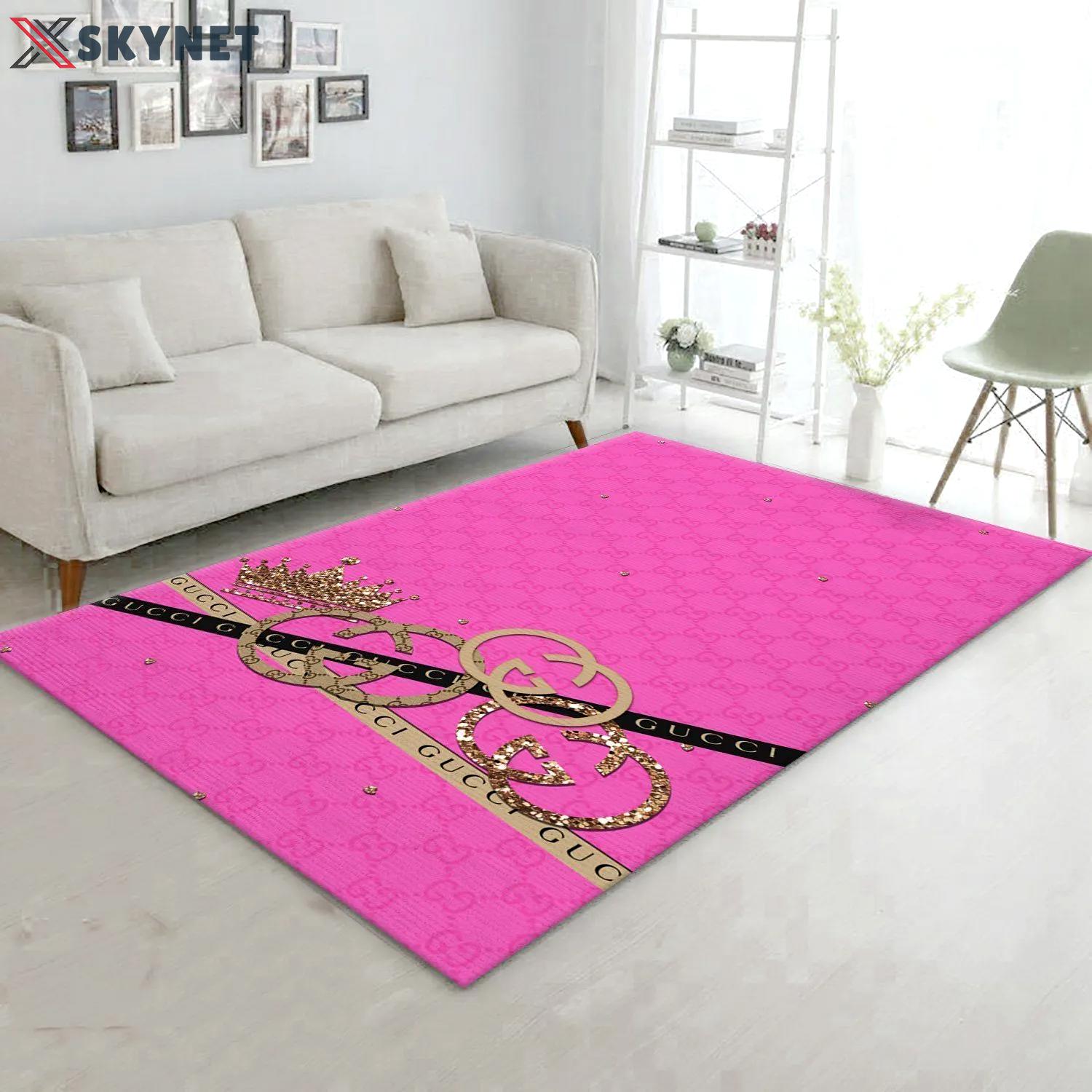 Gucci pink logo type 327. Upgrade Your Living Room with Luxury Home Decor: Area Carpets, Floor Decor, Door Mats, and Hot Gift Items with style a High-End Fashion Brand Rectangle Rug