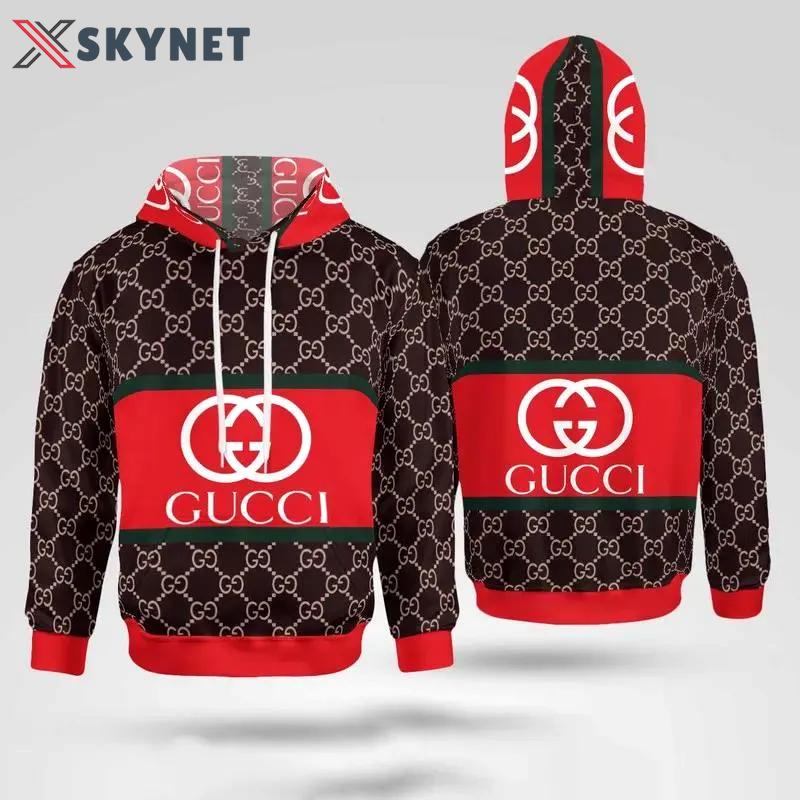 Gucci red brown unisex hoodie gucci logo hoodie for men women Hoodie 3D