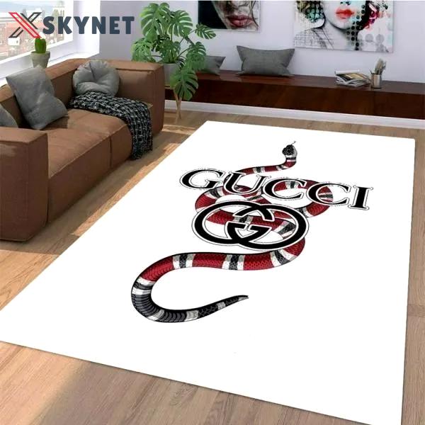 Gucci snake white logo type 363. Upgrade Your Living Room with Luxury Home Decor: Area Carpets, Floor Decor, Door Mats, and Hot Gift Items with style a High-End Fashion Brand Rectangle Rug