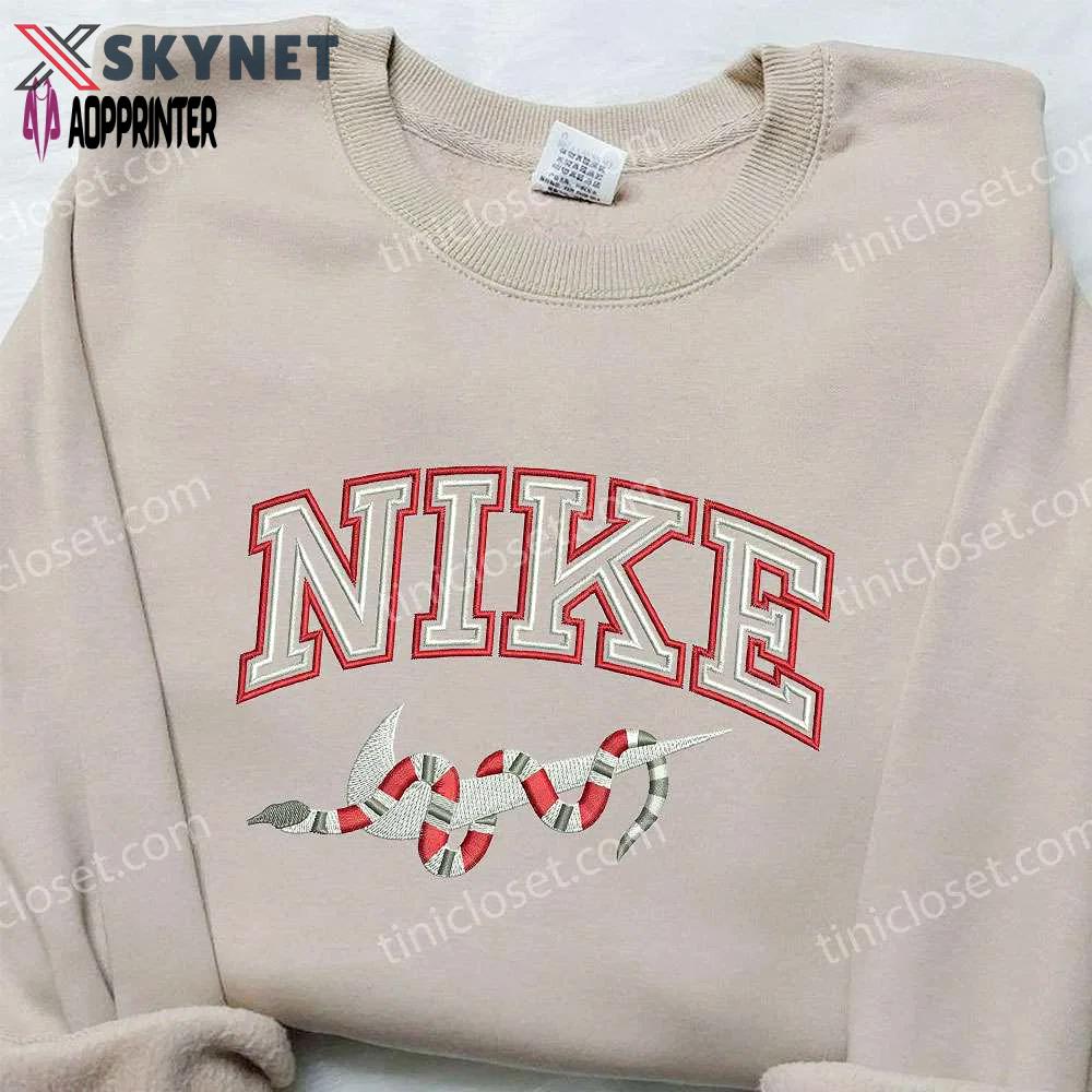 Gucci snake x nike embroidered sweatshirt – trendy brand shirt with nike inspired embroidery Embroidered Shirt