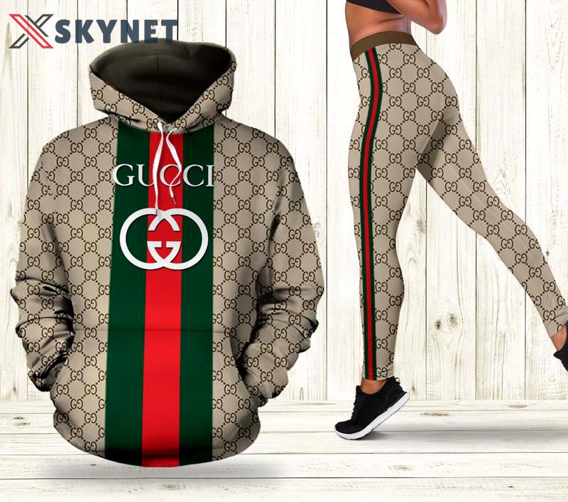 Gucci stripe hoodie leggings luxury brand clothing clothes outfit for women 142 hcst 59 Hoodie Leggings Set