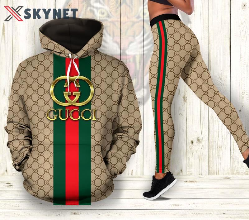 Gucci stripe hoodie leggings luxury brand clothing clothes outfit for women 158 hcst 43 Hoodie Leggings Set