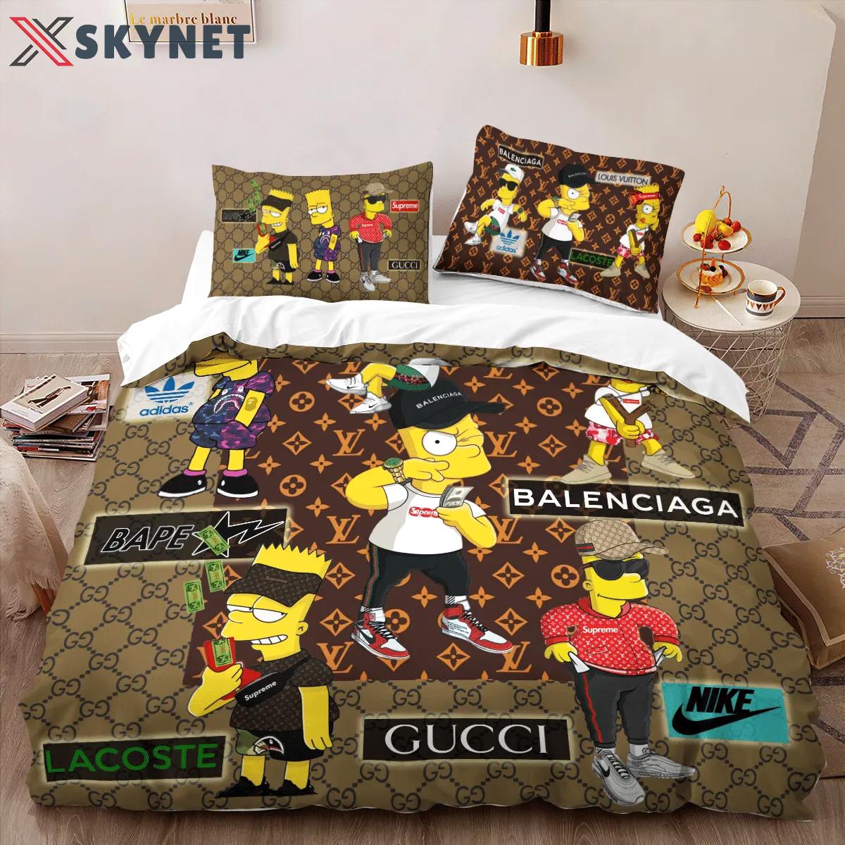 Gucci the simpsons limited edition luxury brand high-end bedding sets, bedroom decor , thanksgiving decorations for home best luxury bed sets gift thankgivings and christmas Bedding Sets