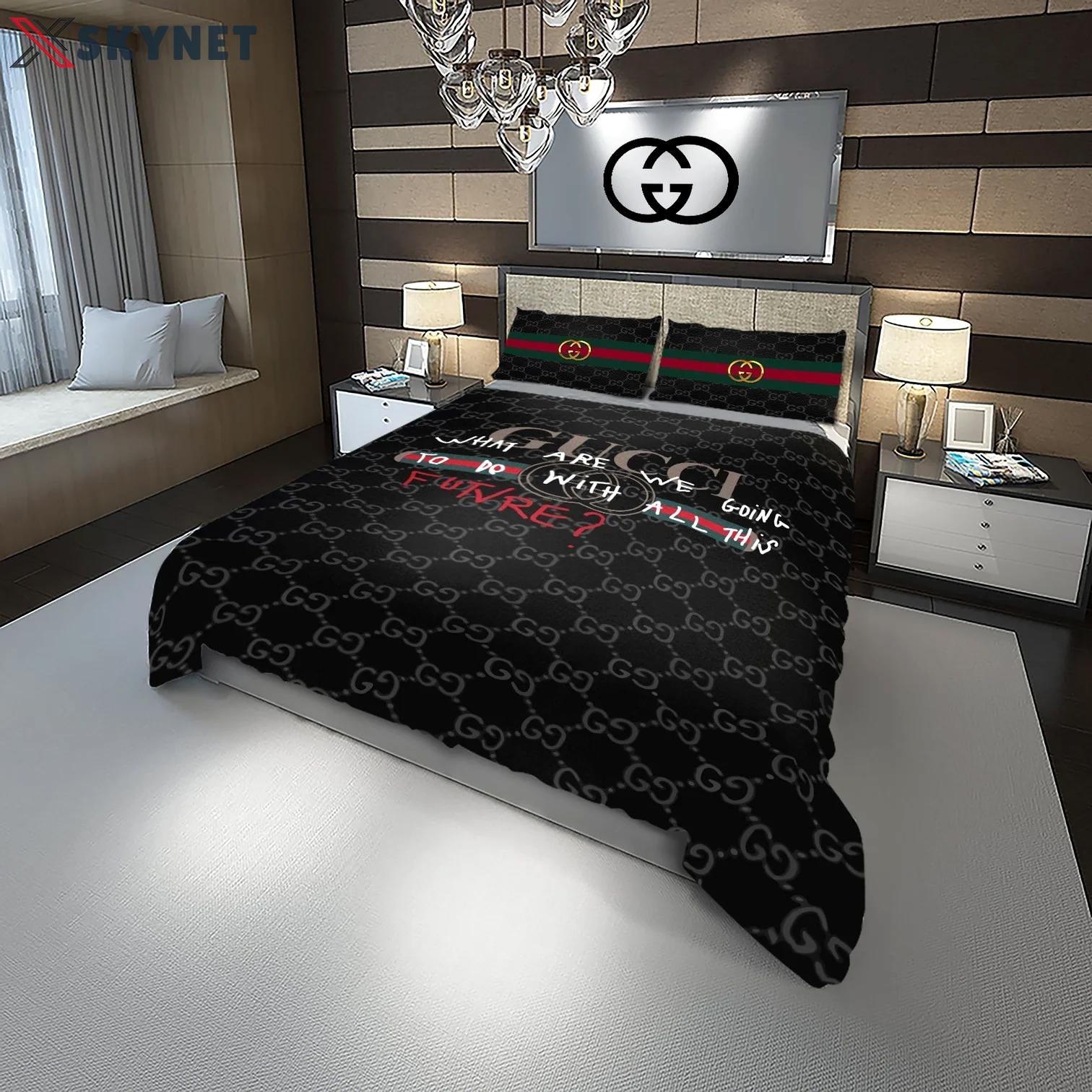 Gucci what are we doing fashion logo luxury brand bedding sets,bed sets, bedroom sets, comforter sets, duvet cover, bedspread Bedding Sets
