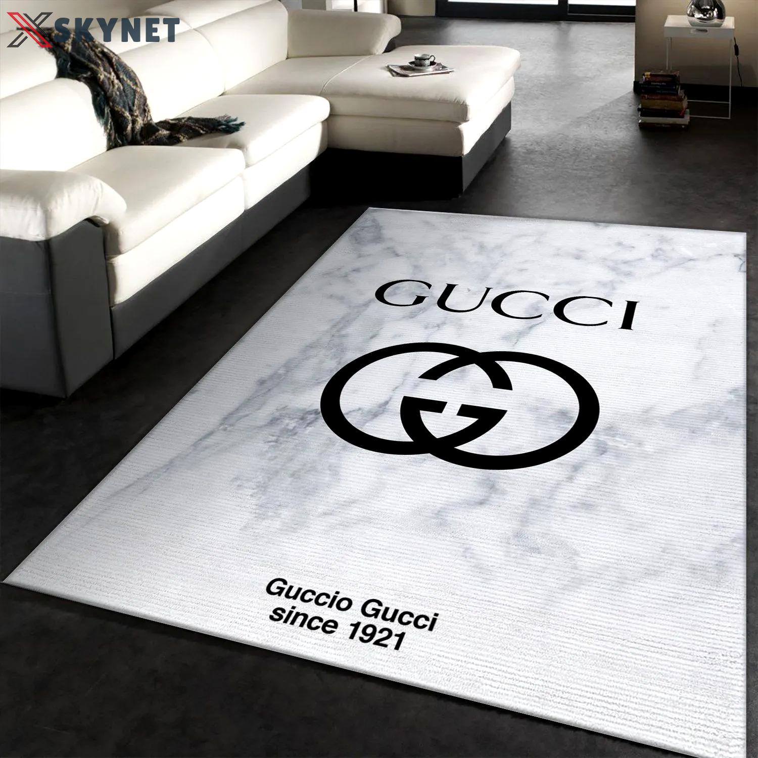 Gucci white logo type 892. Upgrade Your Living Room with Luxury Home Decor: Area Carpets, Floor Decor, Door Mats, and Hot Gift Items with style a High-End Fashion Brand Rectangle Rug