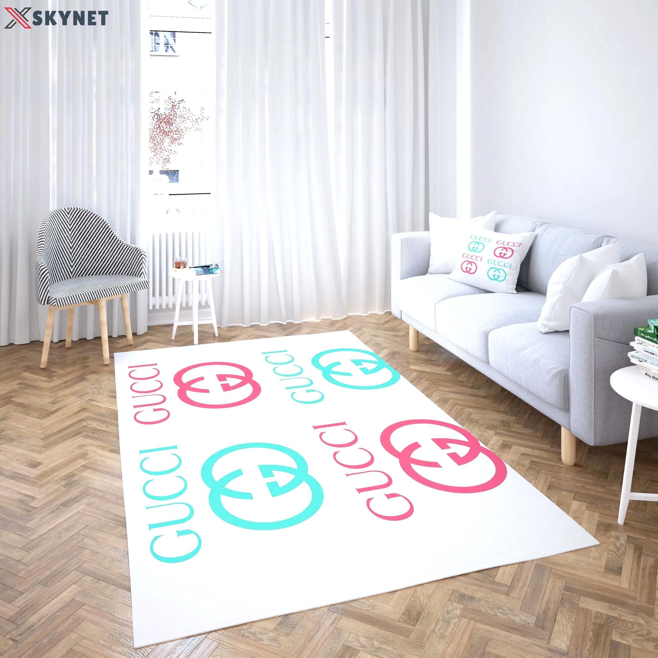 Gucci white logo type 897. Upgrade Your Living Room with Luxury Home Decor: Area Carpets, Floor Decor, Door Mats, and Hot Gift Items with style a High-End Fashion Brand Rectangle Rug