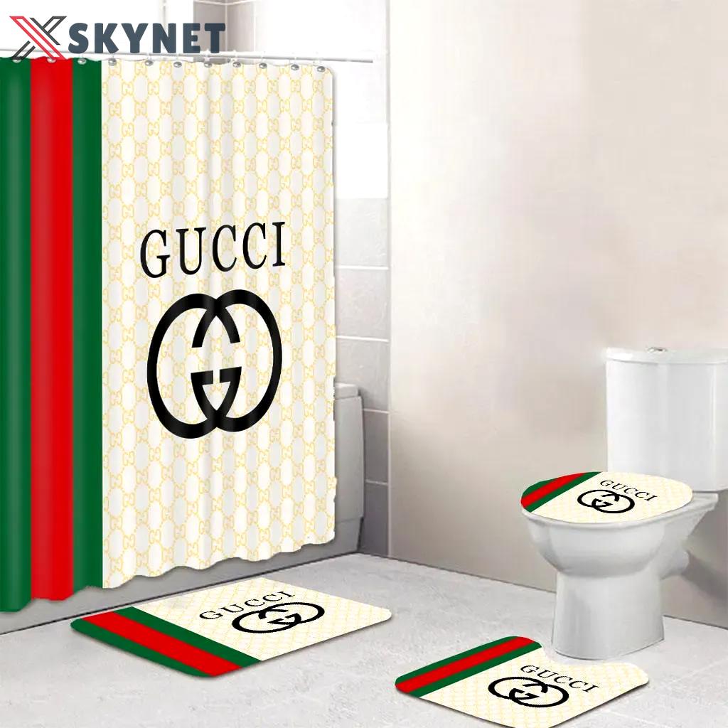 Gucci yellow logo type 1245 Bathroom Accessory Sets Luxury Fashion Brand Waterproof Shower Curtain Hypebeast Bathroom Home Decor Pedestal Rug Bath Mat Set Bathroom Sets Toilet Cover