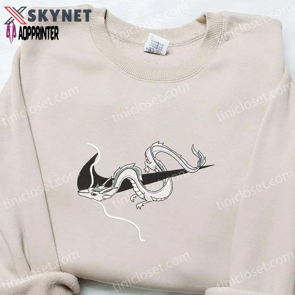Haku dragon x nike swoosh anime embroidered shirt ghibli & nike inspired design Embroidered Shirt