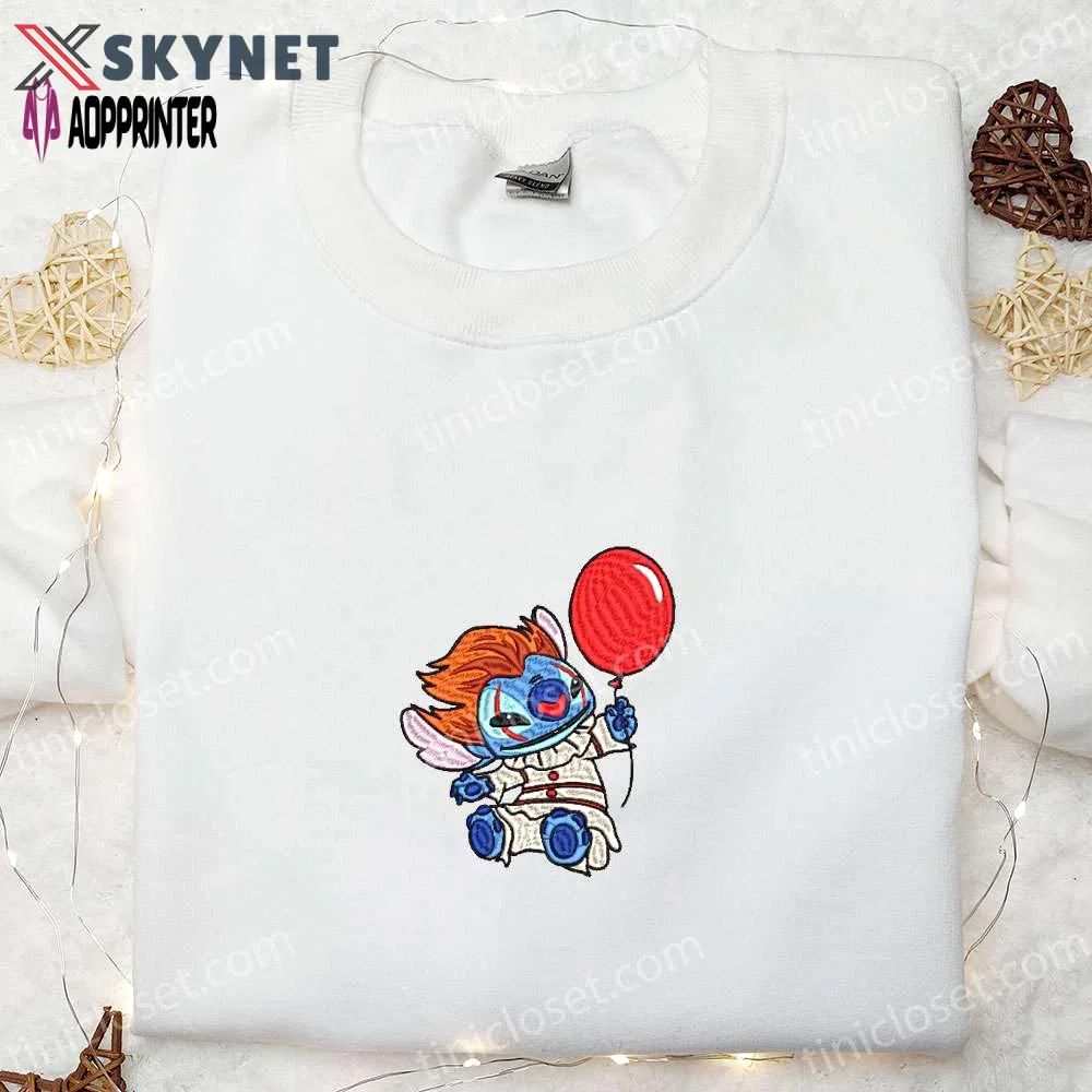 Halloween balloon pennywise stitch embroidered shirt – it horror movie best gift for halloween lovers Embroidered Shirt