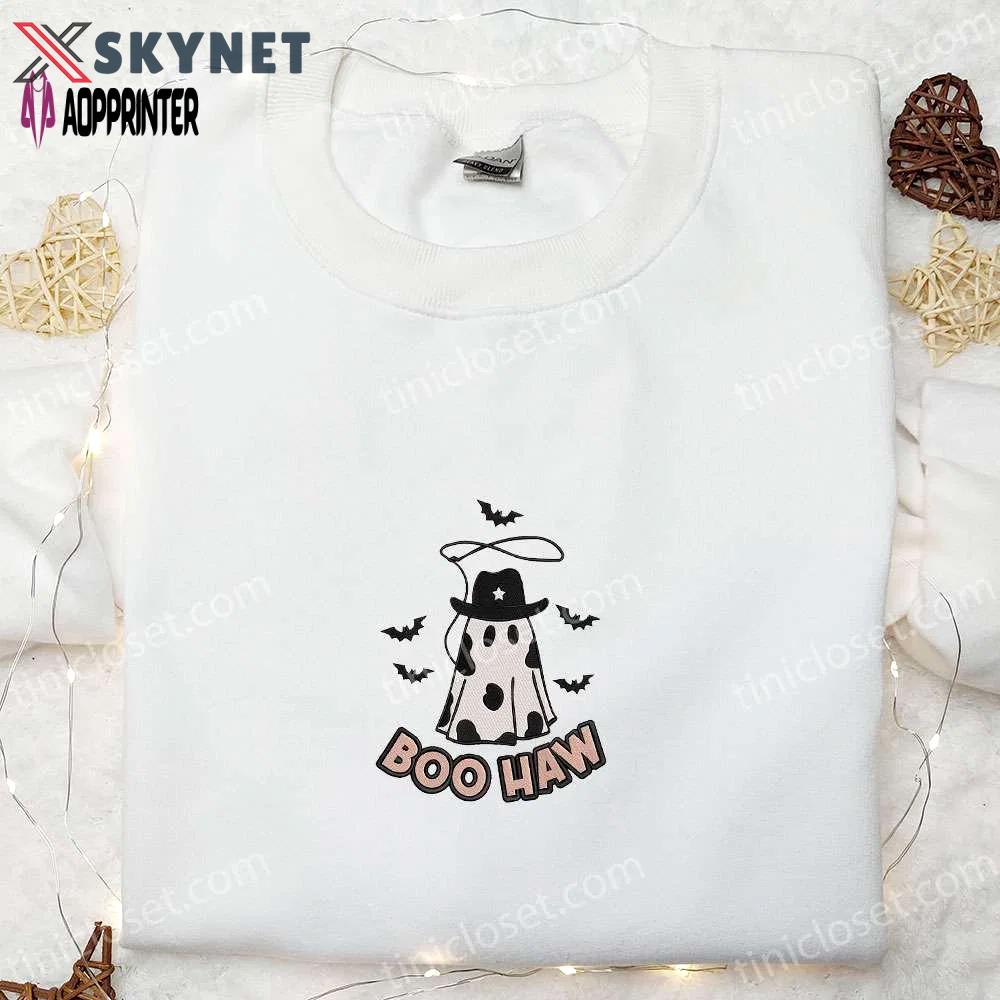Halloween boo haw ghost embroidered sweatshirt: cool shirts for halloween lovers – best gifts! Embroidered Shirt